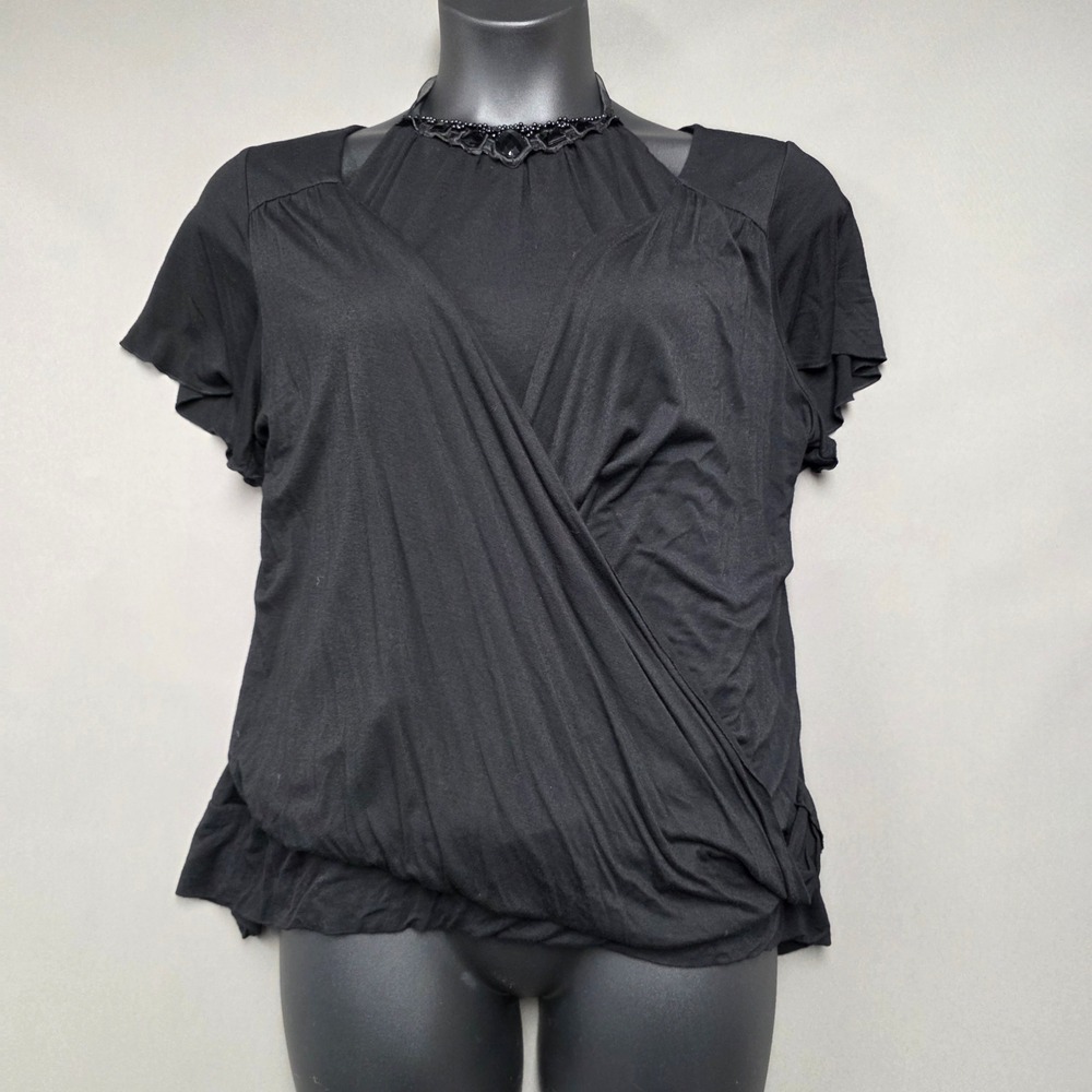 Alyx Woman Top Women's Beaded Halter Neck Faux Wrap Black 1X